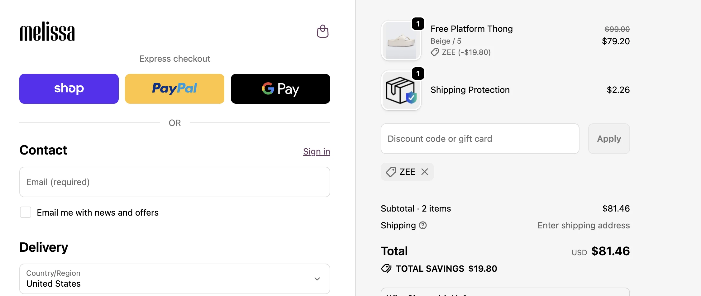 Use Discount Code ZEE for 20% OFF Sitewide at shopmelissa.com